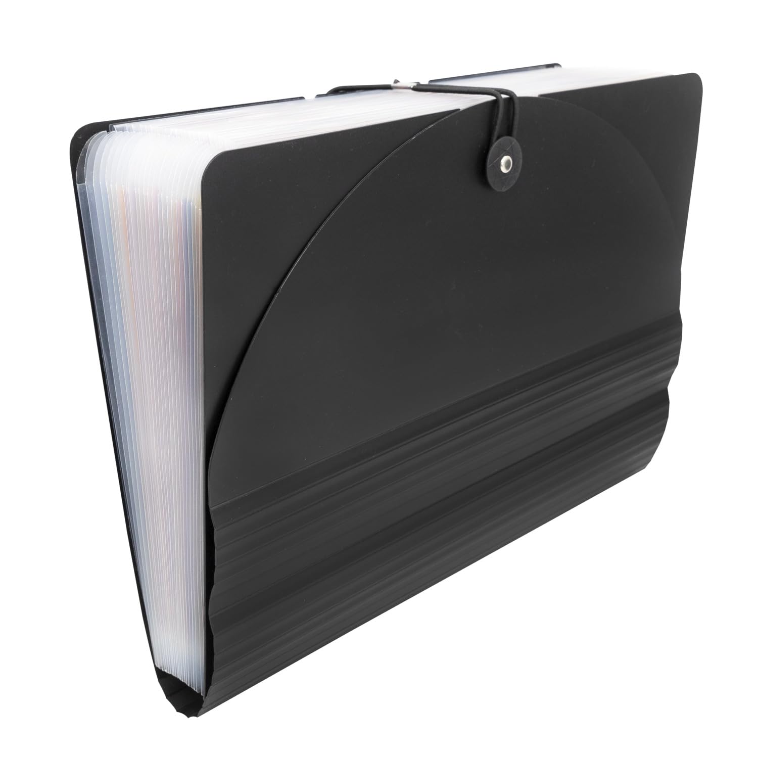 Idena 11124 Document Folder A4 Plastic Expanding File in Black with 24 Coloured Compartments Sorting Folder with Elastic Band Includes Labelling Labels
