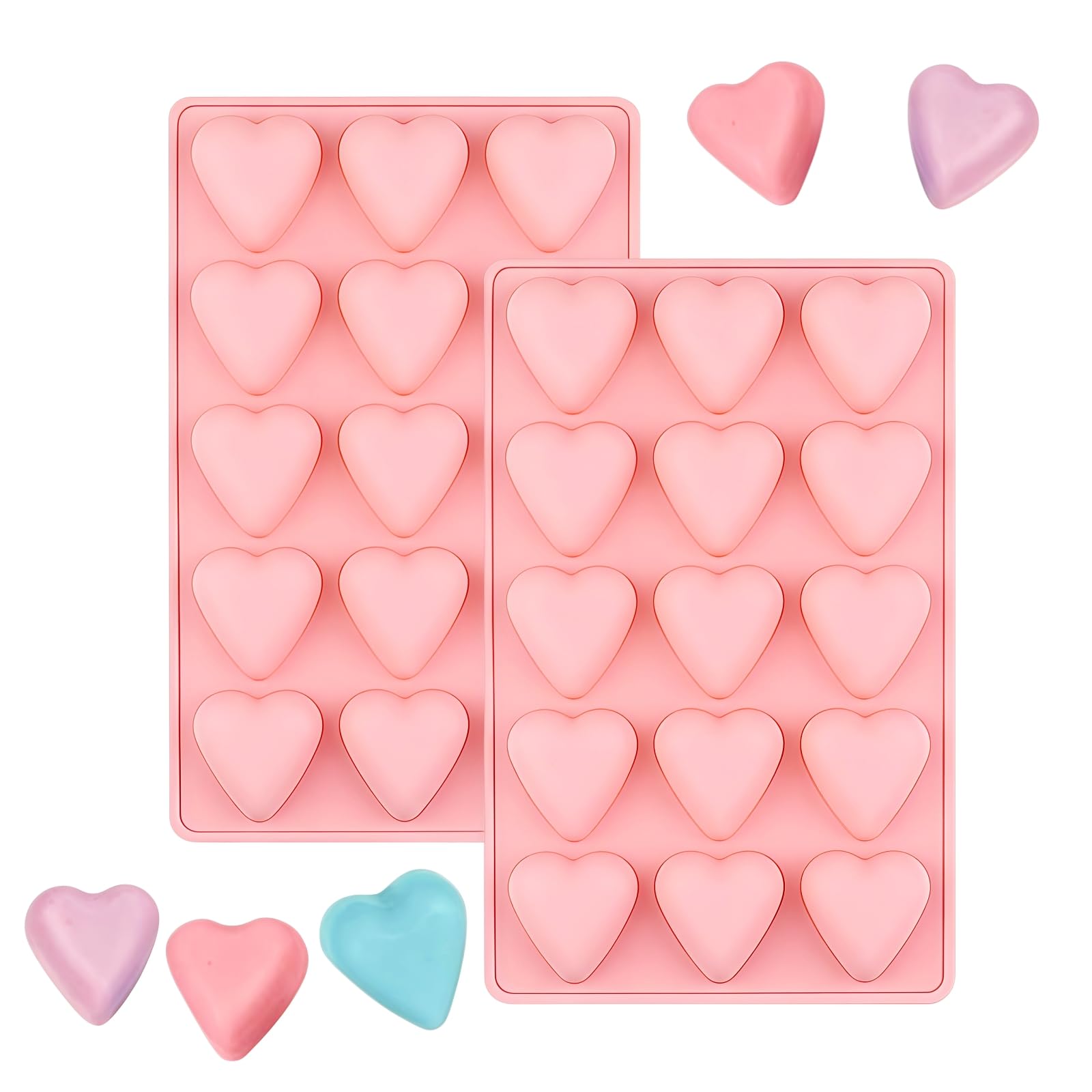 Samheng 2 Pcs Heart Shaped Chocolate Moulds, 15-Cavity Silicone Candy Making Moulds, Diy Jelly Mould For Birthday Christmas Valentine's Day Anniversary