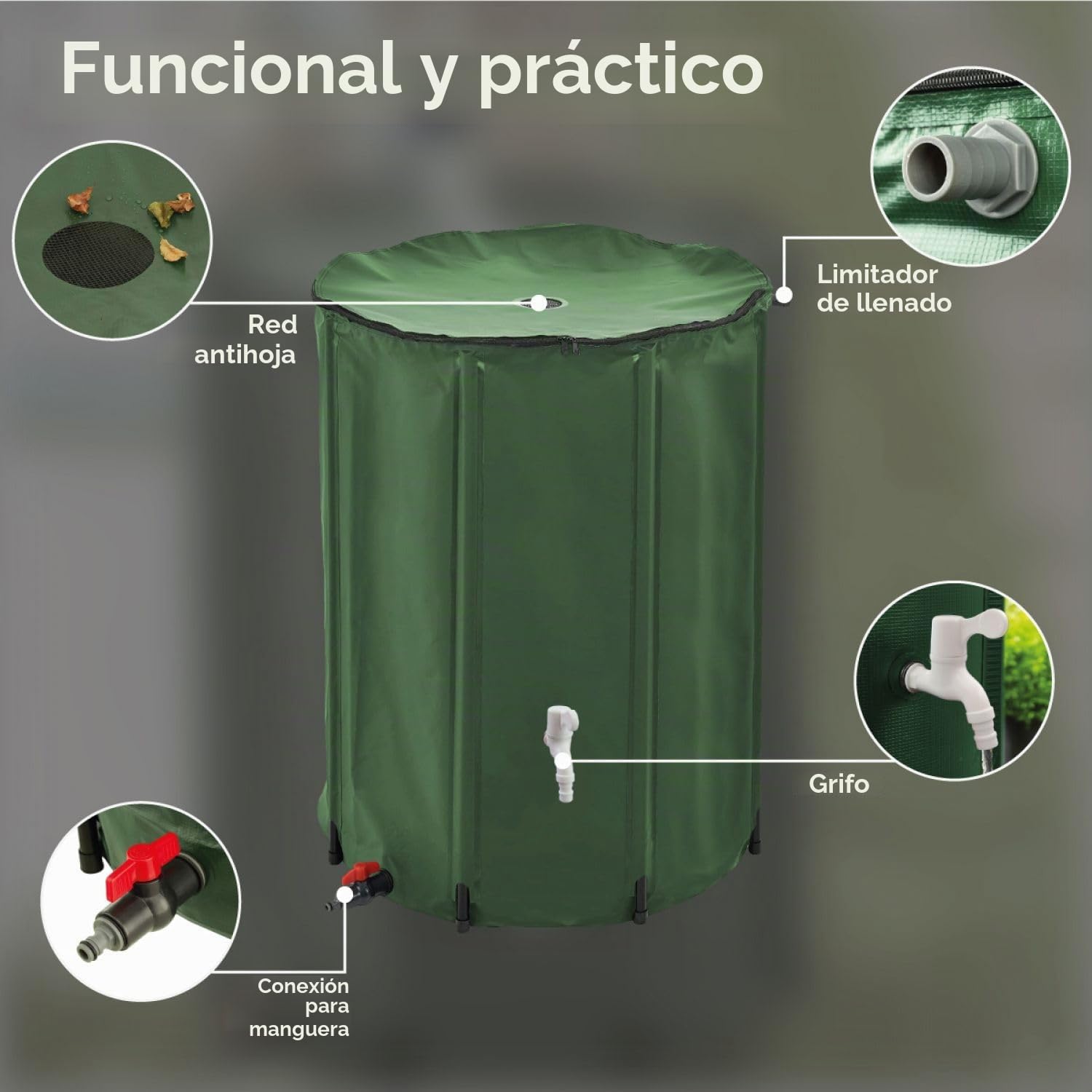 Linxor - Depósito de Agua de Lluvia Plegable - 500 L - 2 Colores