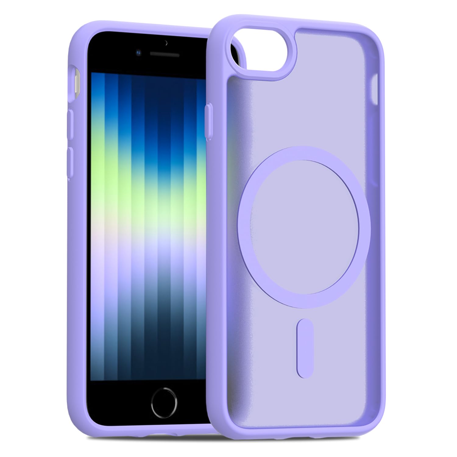 Magnetic for iPhone SE Case 2022/3rd/2020/2nd gen, iPhone 8 & iPhone 7 [Compatible with Magsafe] Shockproof Slim Translucent Matte Protective Phone Case - Light Purple