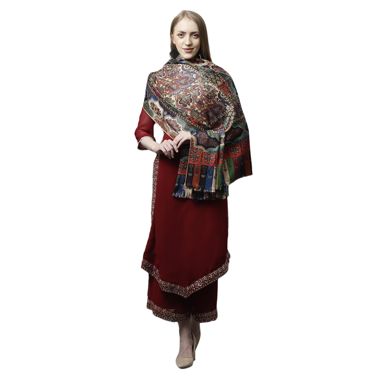 Weavers Villa Women's Acro Wool Blend Digital Print Design Woven Wraps, Stoles, Ladies Shawls, 100cm x 200cm (Design-4) - Image 5 thumbnail