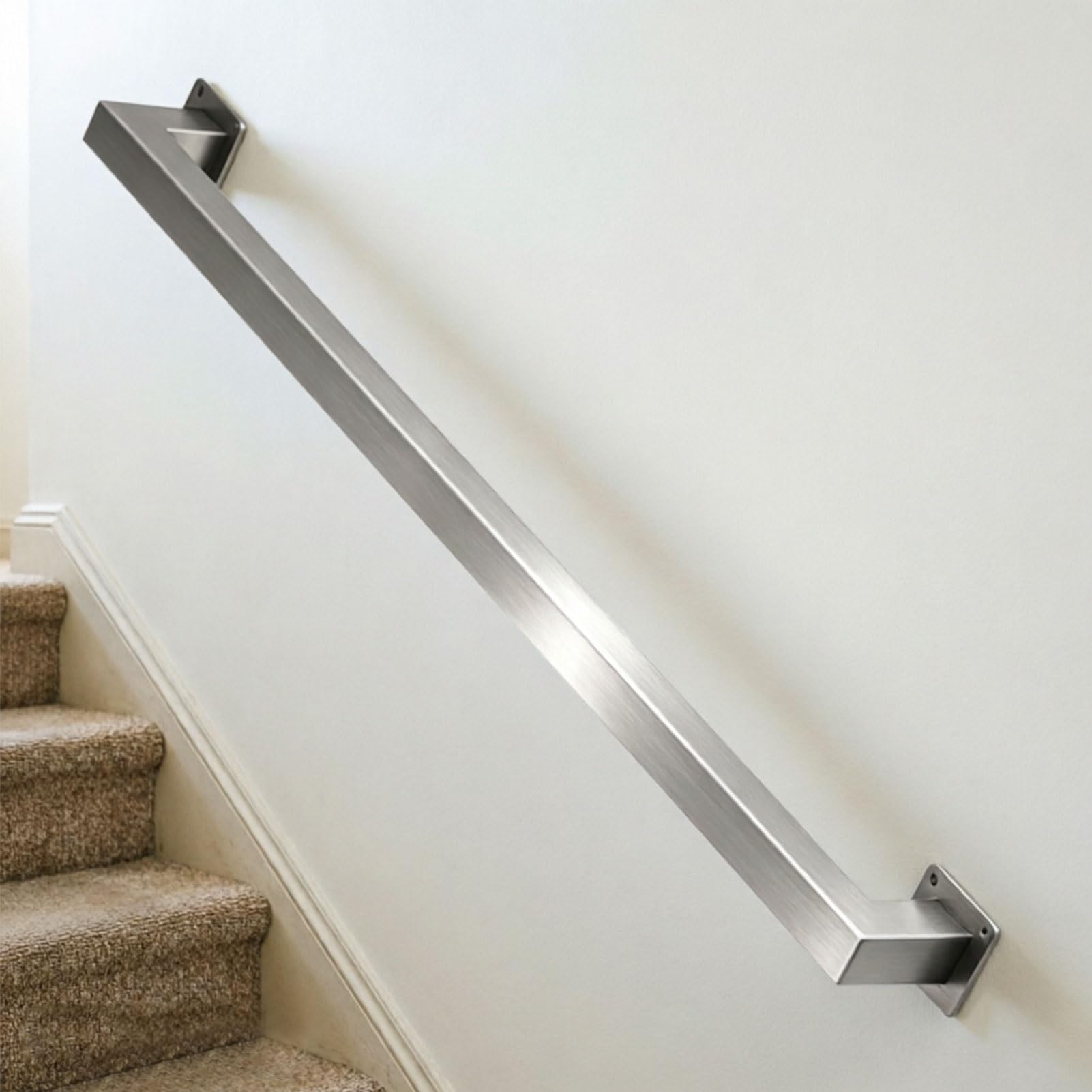 Staircase Banister Handrail｜1m 120cm 1.5m 2m 240cm 2.5m 3m Wall Mounted Stair Railing｜Stainless Steel Brushed Hand Rail for Indoor Outdoor Steps｜Silver(18ft/540cm)