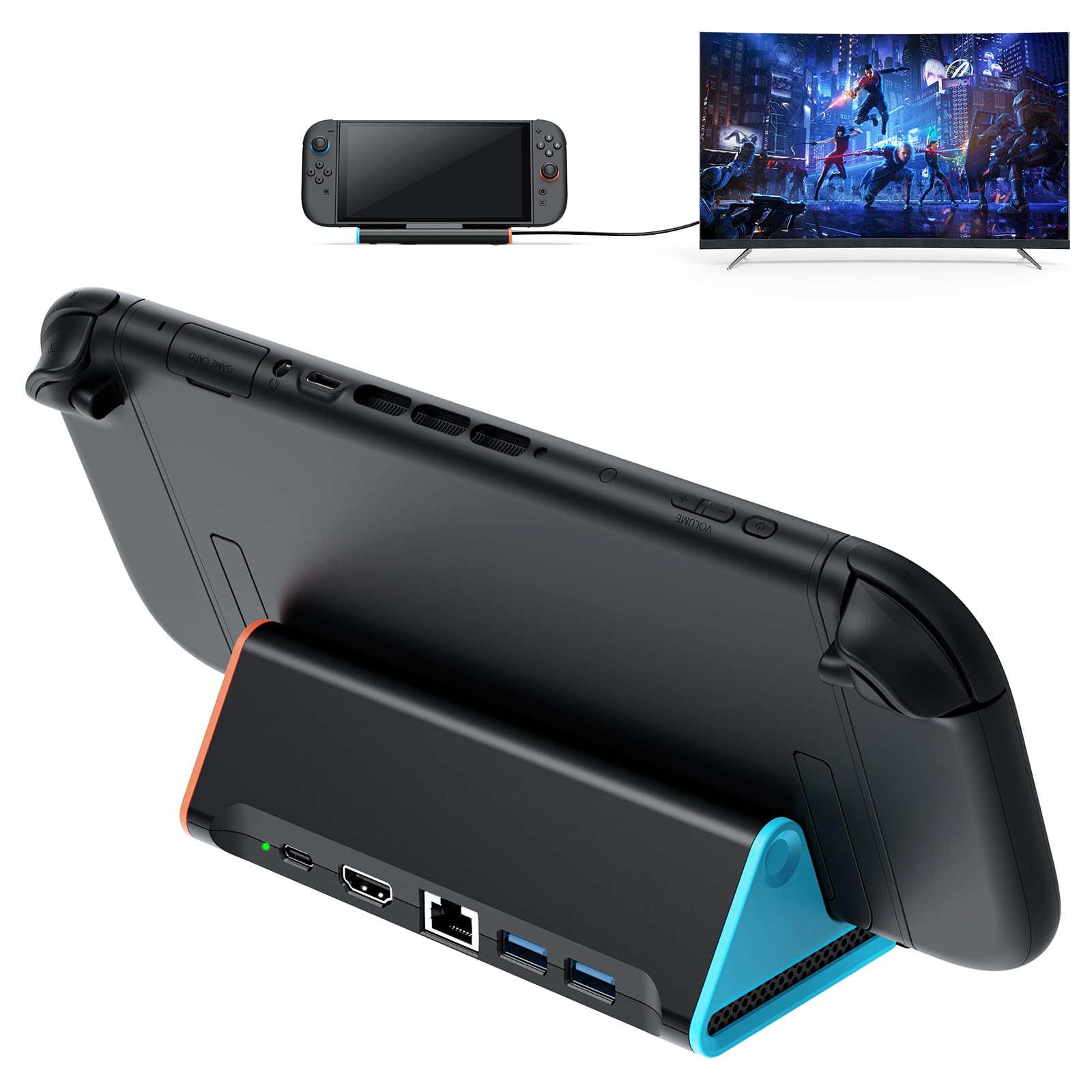 Switch 2 Base de TV con HDMI 4K a 60Hz 2.0A, 2 puertos USB 3.0, puerto LAN Ethernet, interruptor 2 TV PD 100W adaptador de corriente para juegos y carga