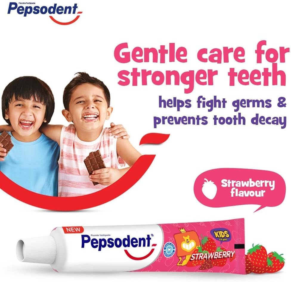 Pepsudent Kids Toothpaste, Strawberry Flavor, Cavity & Enamel Protection, 45G, Pack of 4