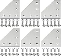 Vista 13 de 10 piezas 2020 placa de unión de soporte de esquina en forma de L, conector de extrusión de aluminio de 5 agujeros con 50 tuercas en T, 50 tornillos