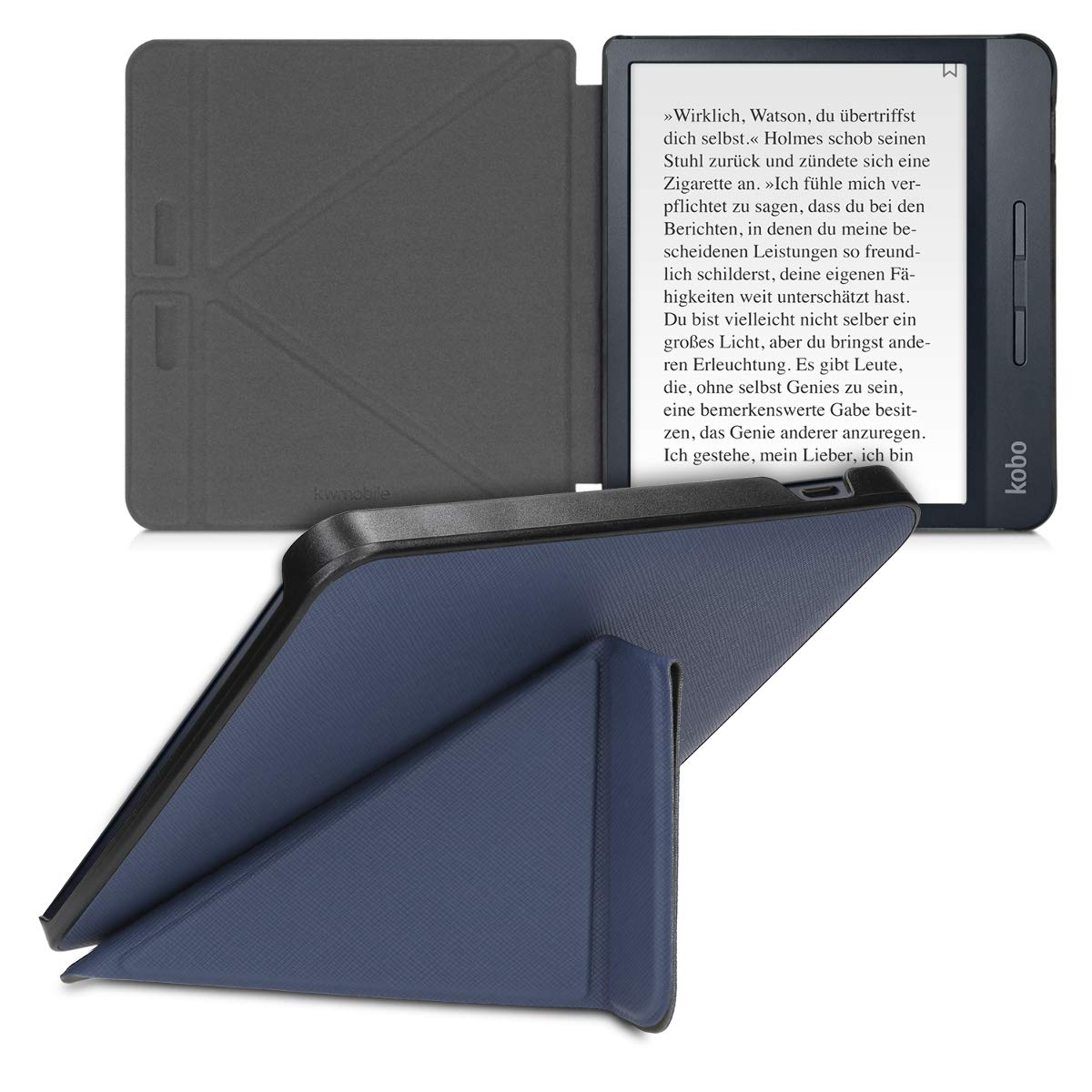 kwmobile Étui Compatible avec Kobo Libra H2O Coque - Étui à Rabat magnétique Tablette eReader Similicuir - Bleu foncé