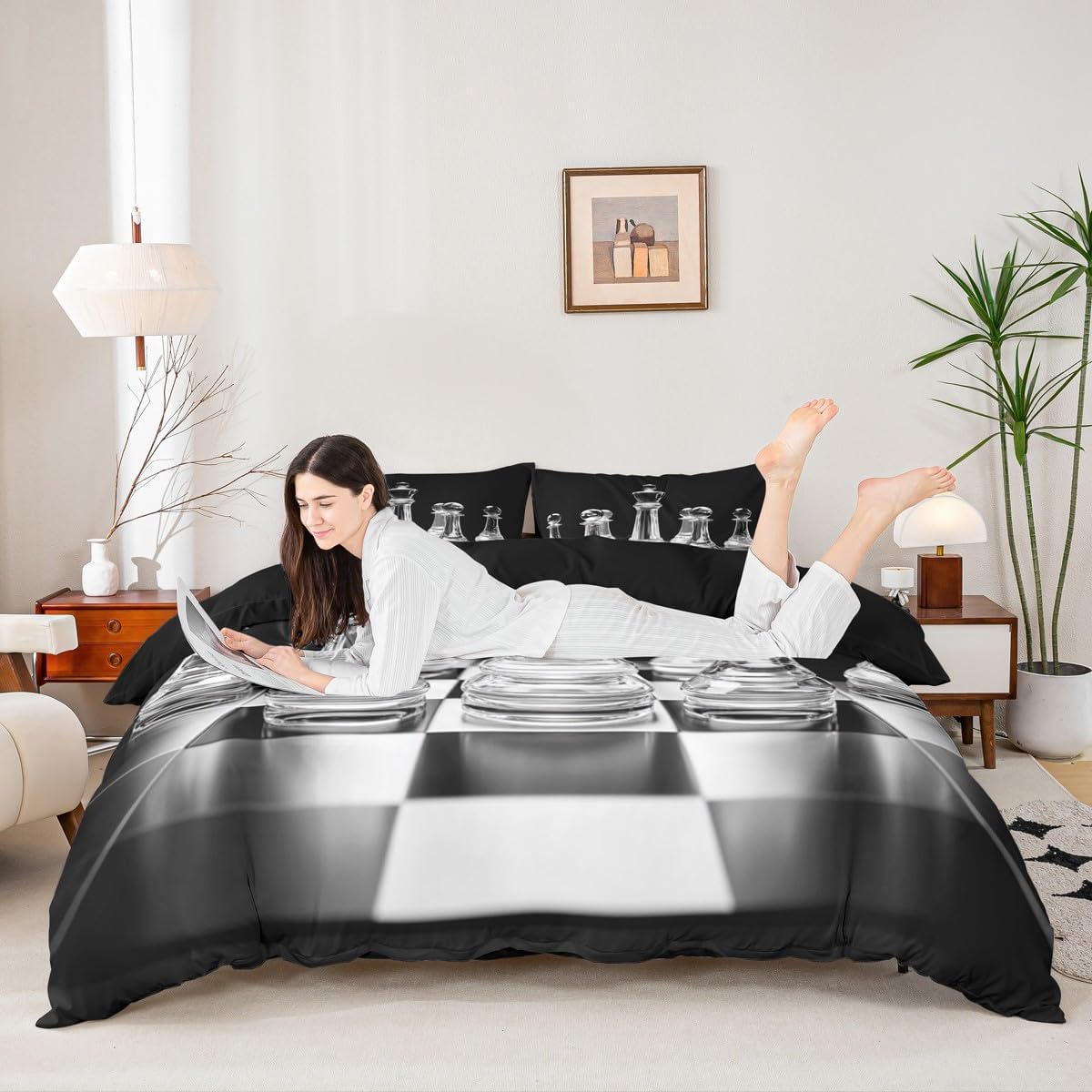 Erosebridal International Chess Duvet Cover for Boys Teens Men,Board Game Comforter Cover Twin Size,Geometric Checkerboard Bedding Set Chess Piece Bedspread Cover Breathable Decorative Room