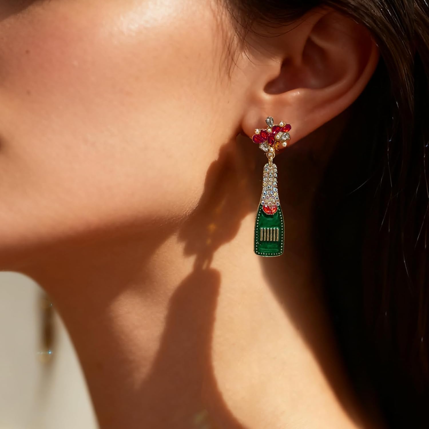 Champagne Earrings for Women, Pearl Rhinestone Champagne Martini Earrings, Fashion Jewelry for Women Wedding Birthday Party Celebration Earring - Image 4