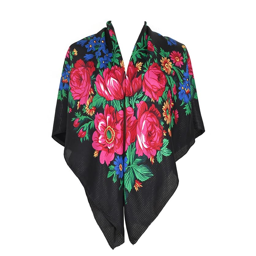 Spring And Autumn Bohemian Style Flowers Shawls Scarves, 110x110cm Russian And Ukrainian Style Square Shawls Scarves