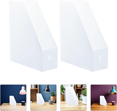 Vista 9 de Carpeta de archivos vertical delgada de plástico, 2 unidades, almacenamiento de cartón, estantes para libros para oficina en casa