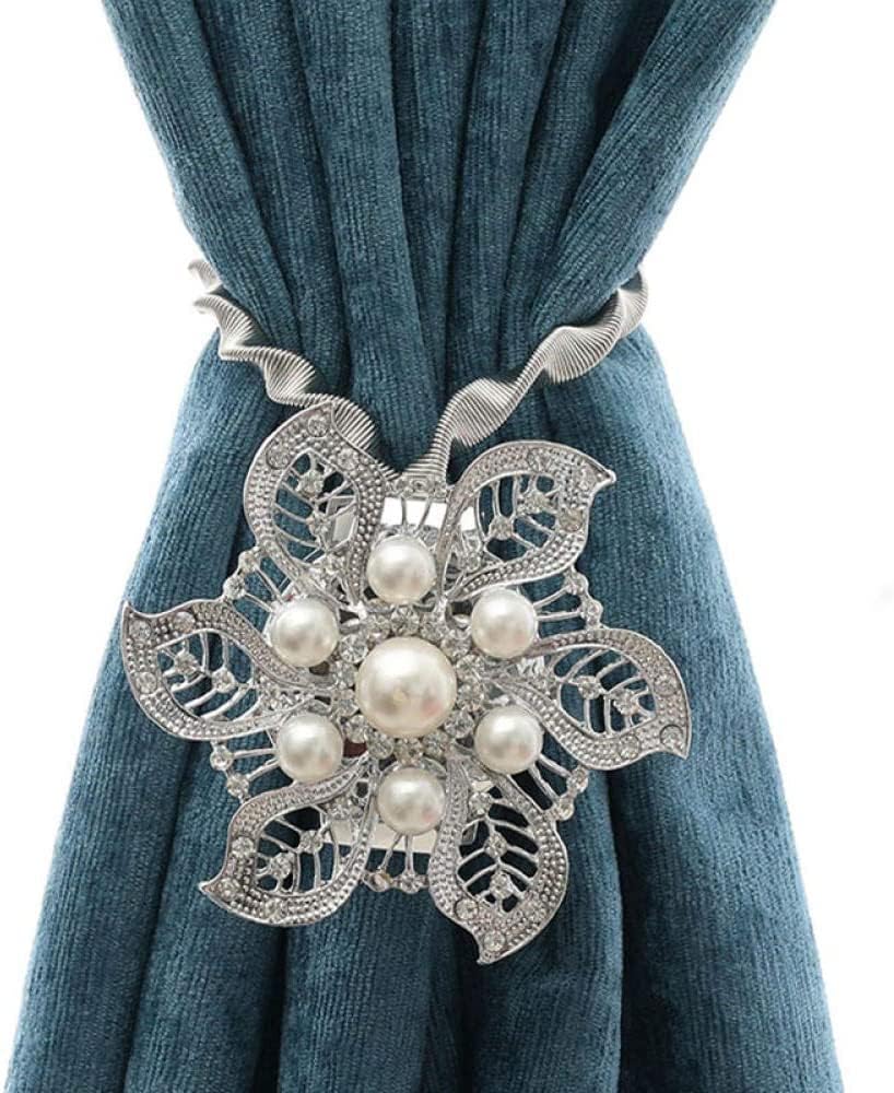 Sobriety Easy to Install Decorative Accessories Magnetic Flower Pearl Tieback Holders Curtain Clips Tie Curtain Hanging Practicality (Color : 4 Pcs)