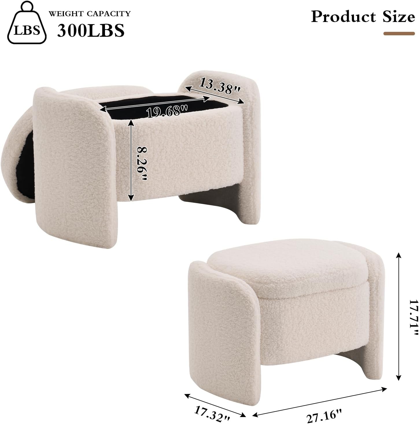 27 Inch Teddy Fabric Oval Storage Ottoman, Upholstered Foot Stools Ottoman with Storage, Vanity Stool, Modern Multifunctional Chair for Makeup Room, Bedroom, Living Room (Beige)