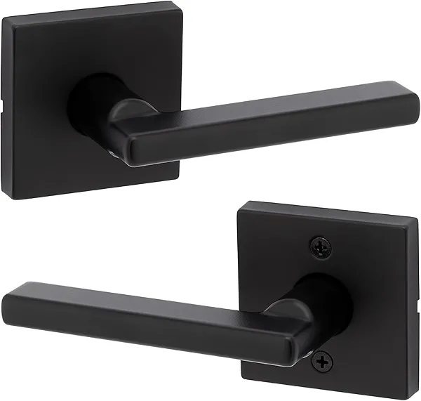Kwikset Halifax Interior Passage Door Handle, Lever For Closet and Hallway Doors, Reversible Non-Locking Handle Lever, Matte Black, with Microban Protection, Square Rose