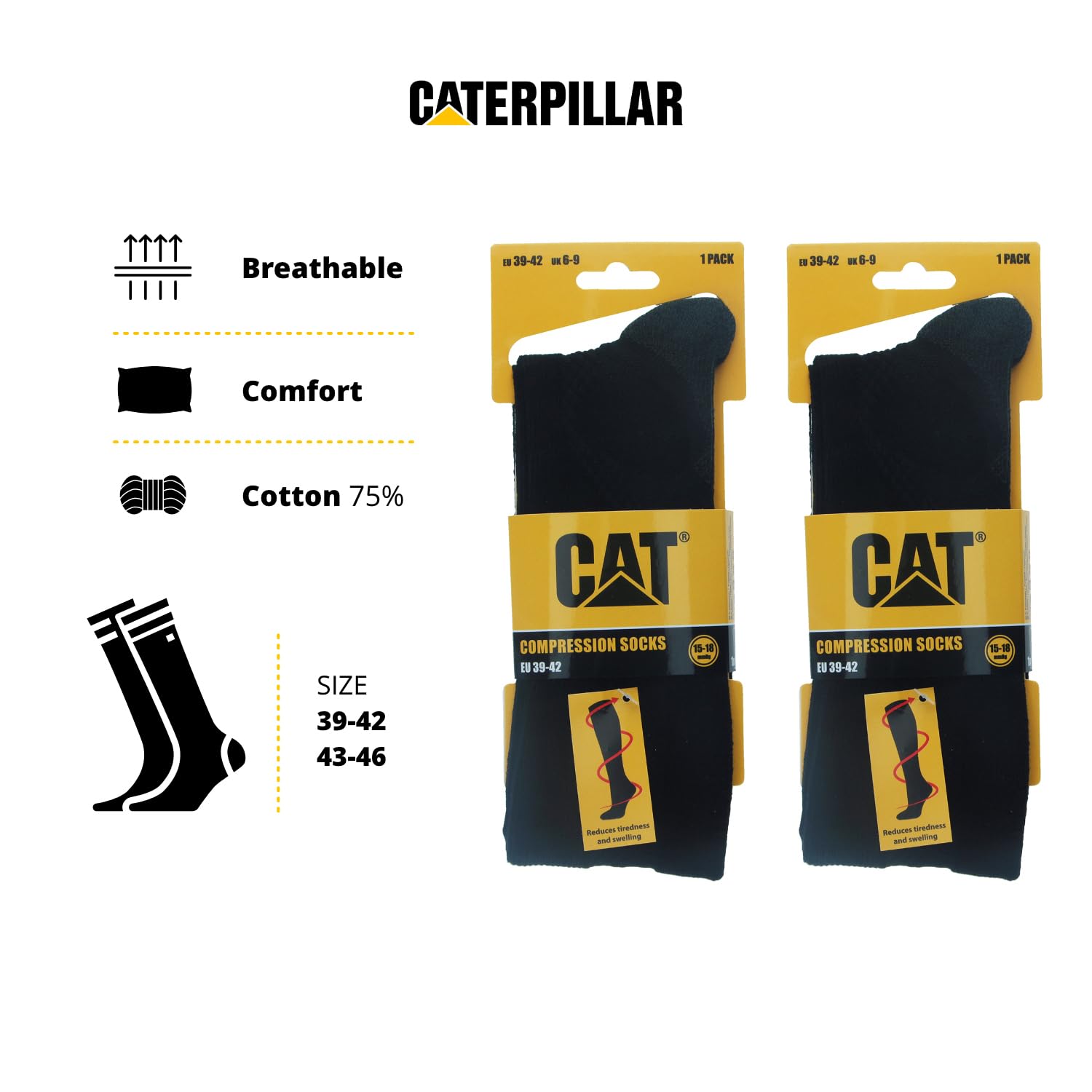 Caterpillar 2 Pares Calcetines Largos Hombre Compresión Graduada, Rápida Recuperación Muscular