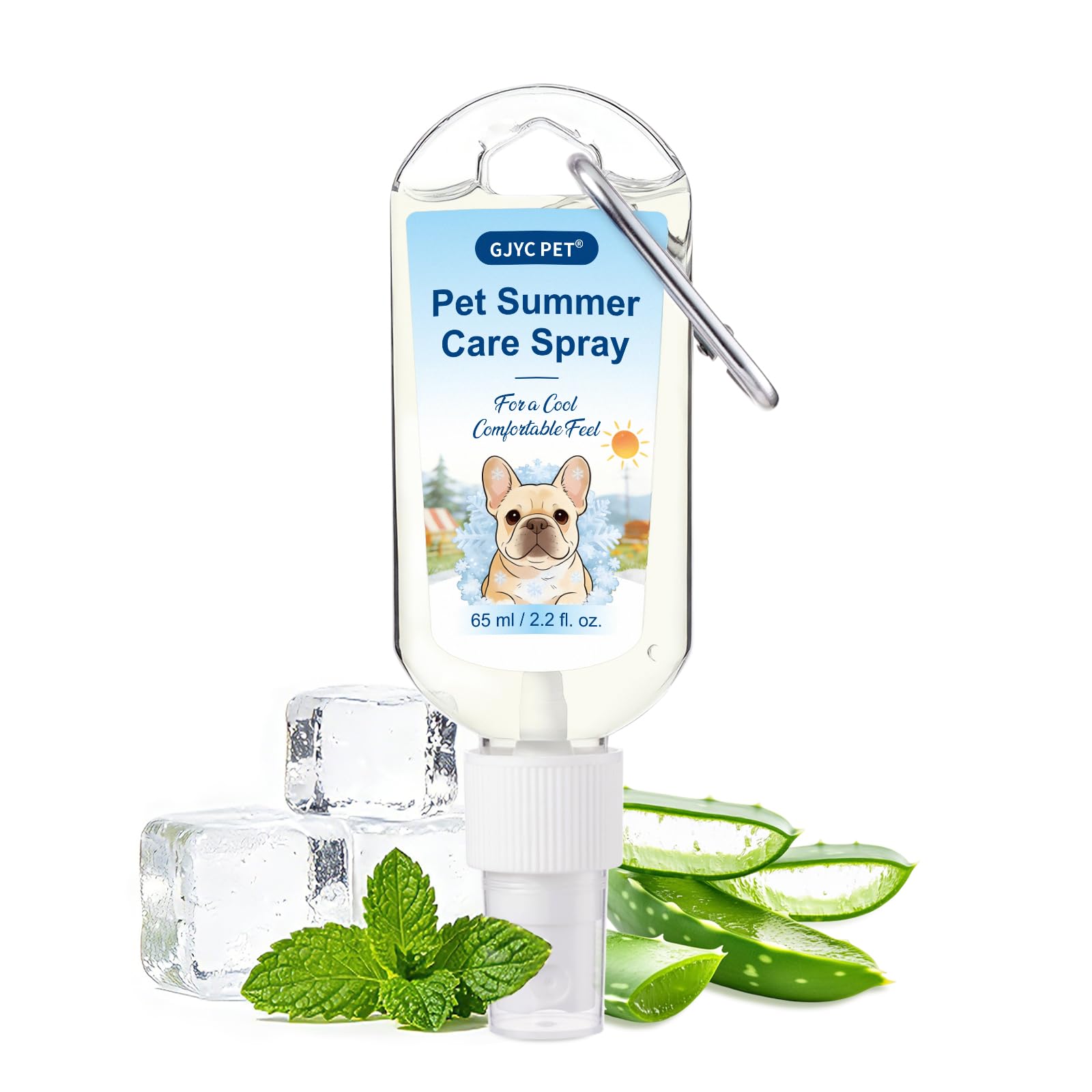 GJYC PET Dog Cooling Spray with Carabiner 65ml – Instant Relief & Refreshing Mist for Summer, with Menthol, Aloe Vera & Oat, Ideal for On-the-Go, Active & Brachycephalic Dogs
