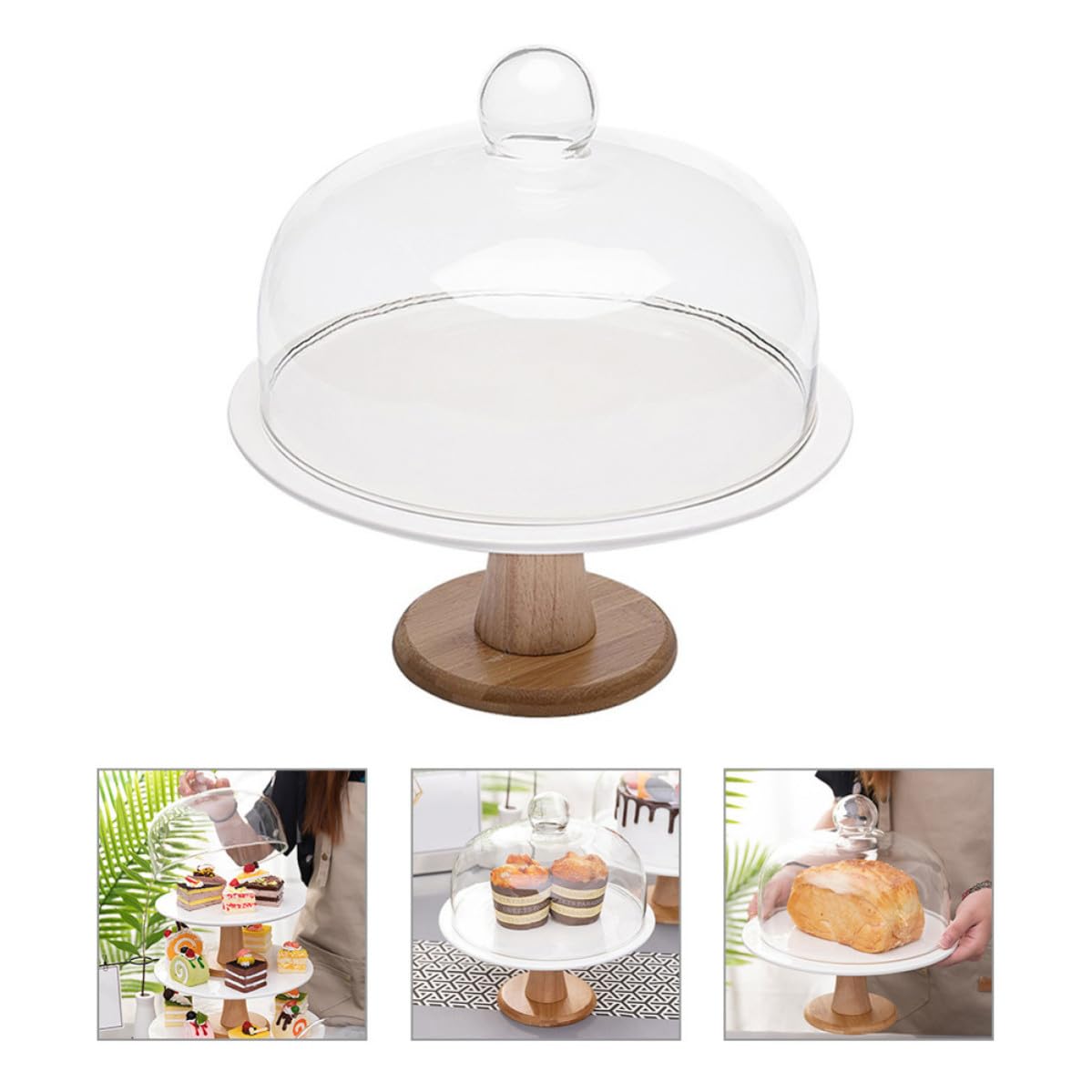 KICHOUSE Alzatina per Dolci con Coperchio, Piccolo, per Torte e Muffin | Vetro, Ceramica e Legno, per Compleanni e Matrimoni, per Esporre e Conservare Pasticceria