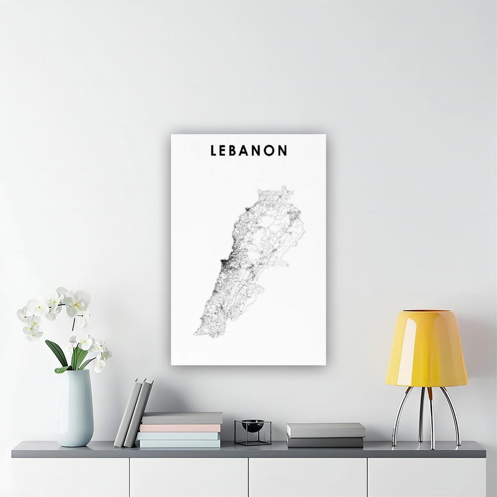QOGDAF Libanon-Karte, Leinwand-Poster, Wandkunst, Dekordruck, Bild Gemälde für Wohnzimmer, Schlafzimmer, Dekoration, 60 x 90 cm