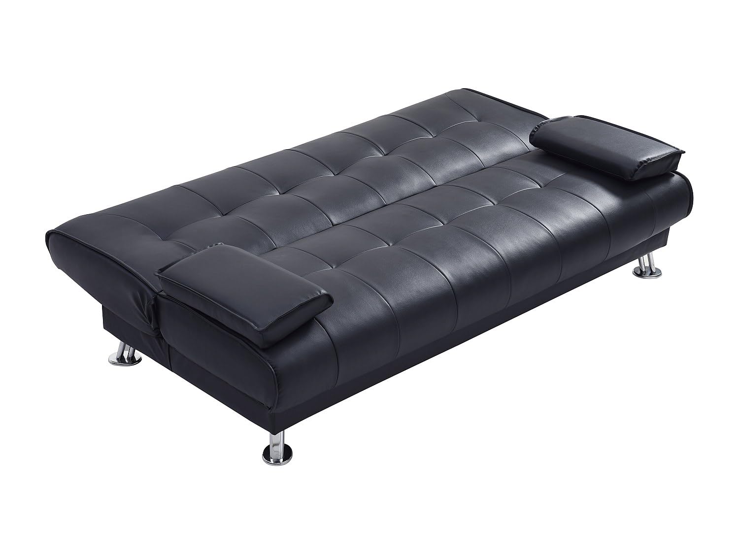Vente-unique - Sofá Cama 3 plazas Maxime - Piel sintética - Negro | Patas de metal de diseño, 3 posiciones para el respaldo, fácil de limpiar
