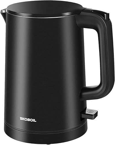Hervidor eléctrico pequeño para té y café, caldera de agua caliente de acero inoxidable de doble pared de 0.8L (27 onzas), calentador de agua de