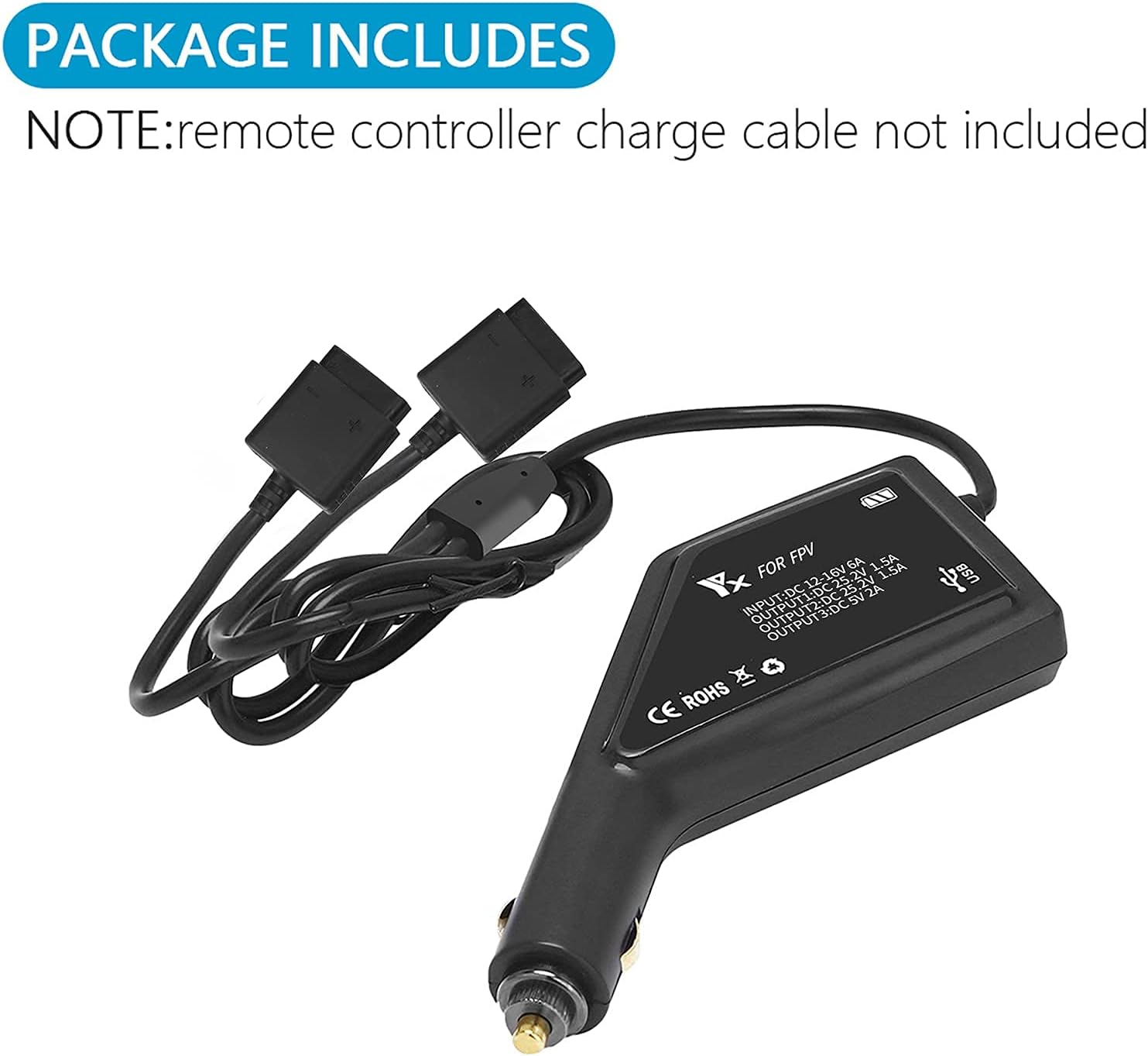Hanatora 3 in 1 Battery Car Charger for DJI FPV Drone and Remote Controller,Charge Two Battery 12v DC Multi Rapid Charging Hub Accessories