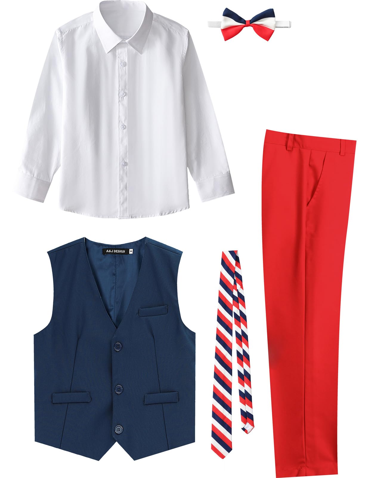 Trajes y Chaquetas de Niño, Pantalón + Chaleco + Camisa + Corbata + Pajarita, 5-13 Años