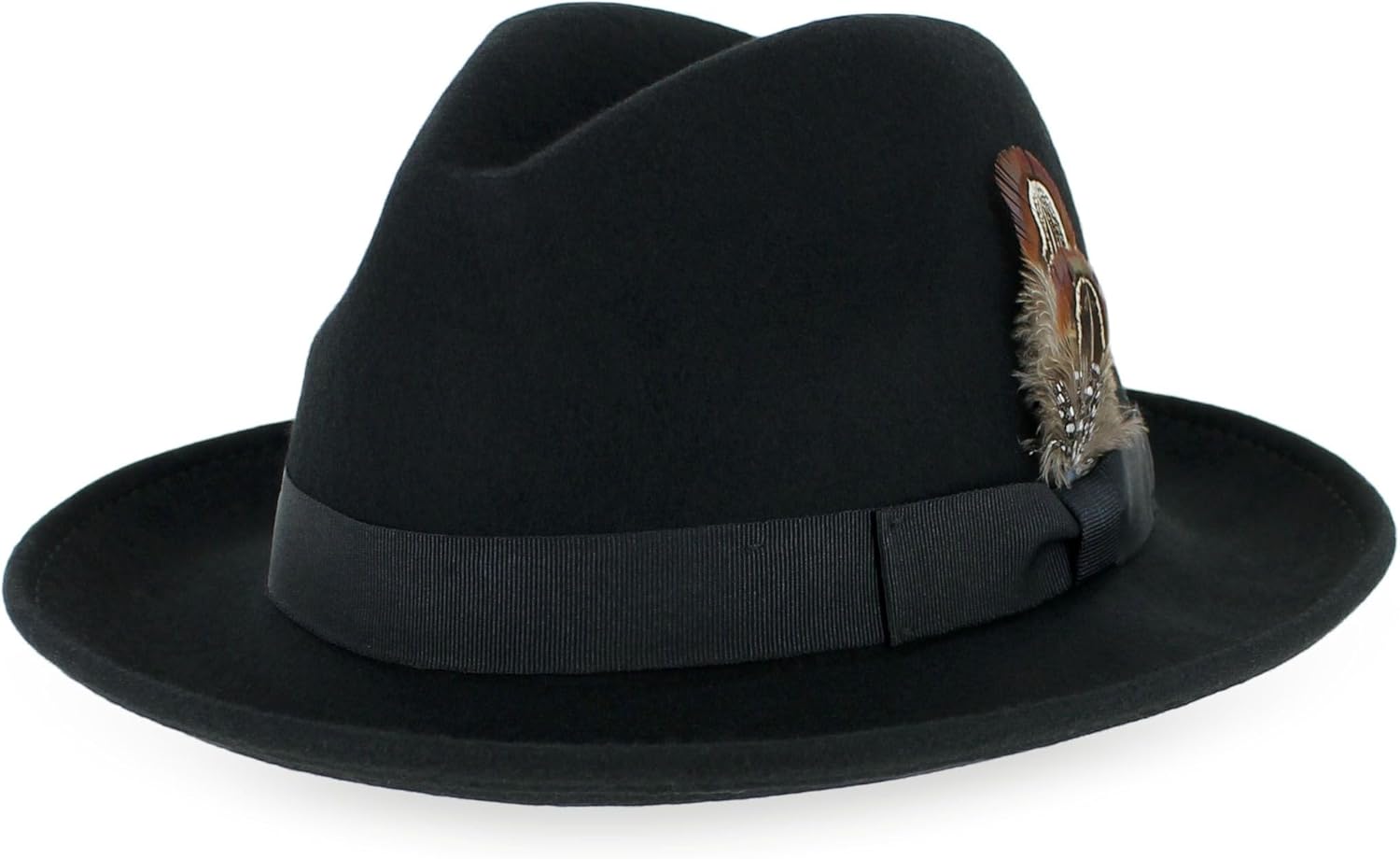 Belfry Crushable Dress Fedora Men's Vintage Style Hat 100% Pure Wool in Black Blue Grey Pecan Brown and Striped Bands (US, Alpha, Large, Black) - Image 3
