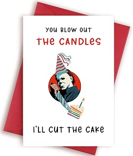 Horror Movie Characters Birthday Greeting Card, Creepy Michael Myers Birthday Card, Scary Birthday Card for Him Her, You Blow Out The Candle I¡¯ll Cut The Cake, Happy Birthday Card for Friends