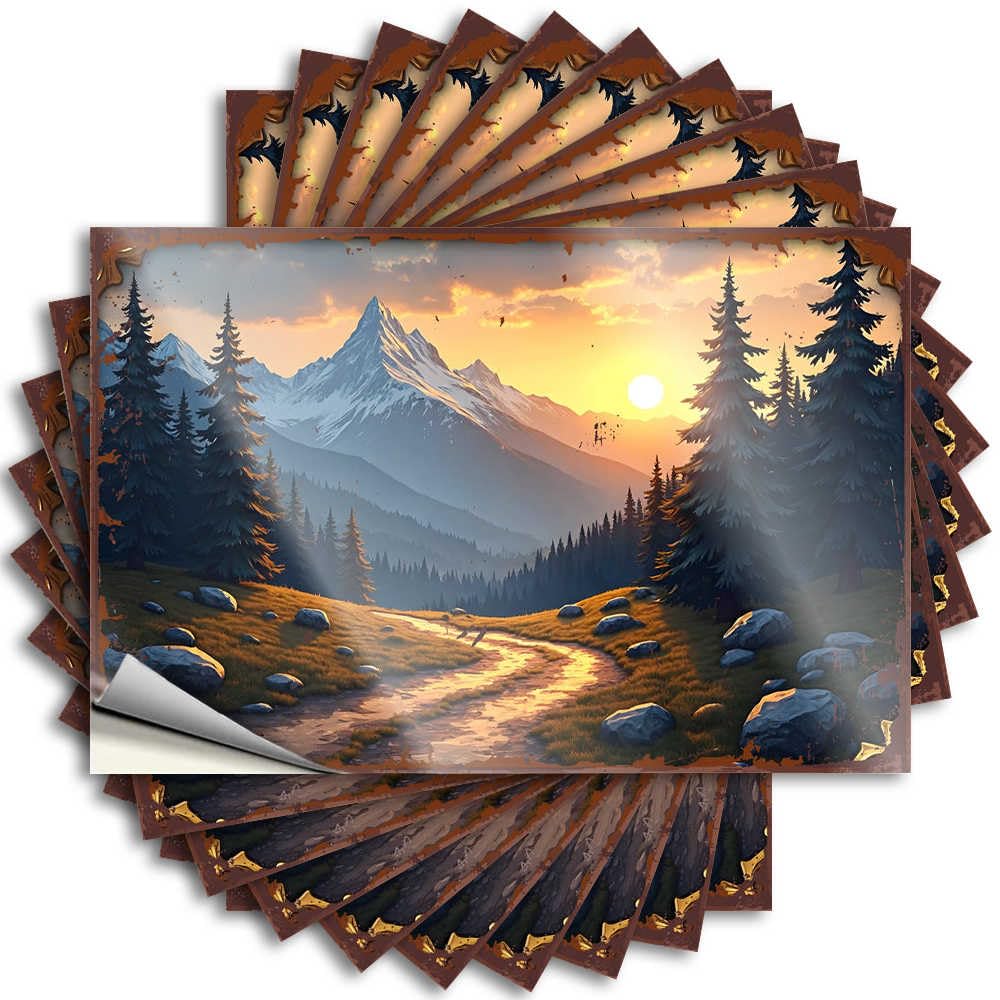 Lettering Sticker Bottle Funky Sunset Serenity: A Mountainous Landscape with A Glistening Stream for Narrow - Fall Easy Peel Removable(6X9CM)