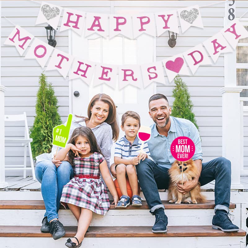 Mother's Day Photo Booth Props - 20 Piece Selfie Sign Set With Best Mom Ever Messages - Party Decorations