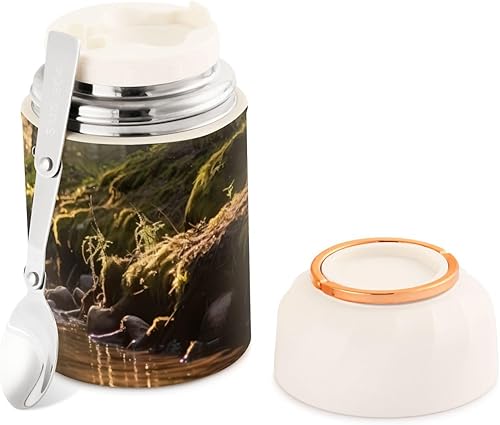 Miniatura 2 de Forest Jungle Green Deer - Tarro de comida aislado para niños y mujeres, con cuchara, de acero inoxidable, termo de 17 onzas líquidas, contenedor de