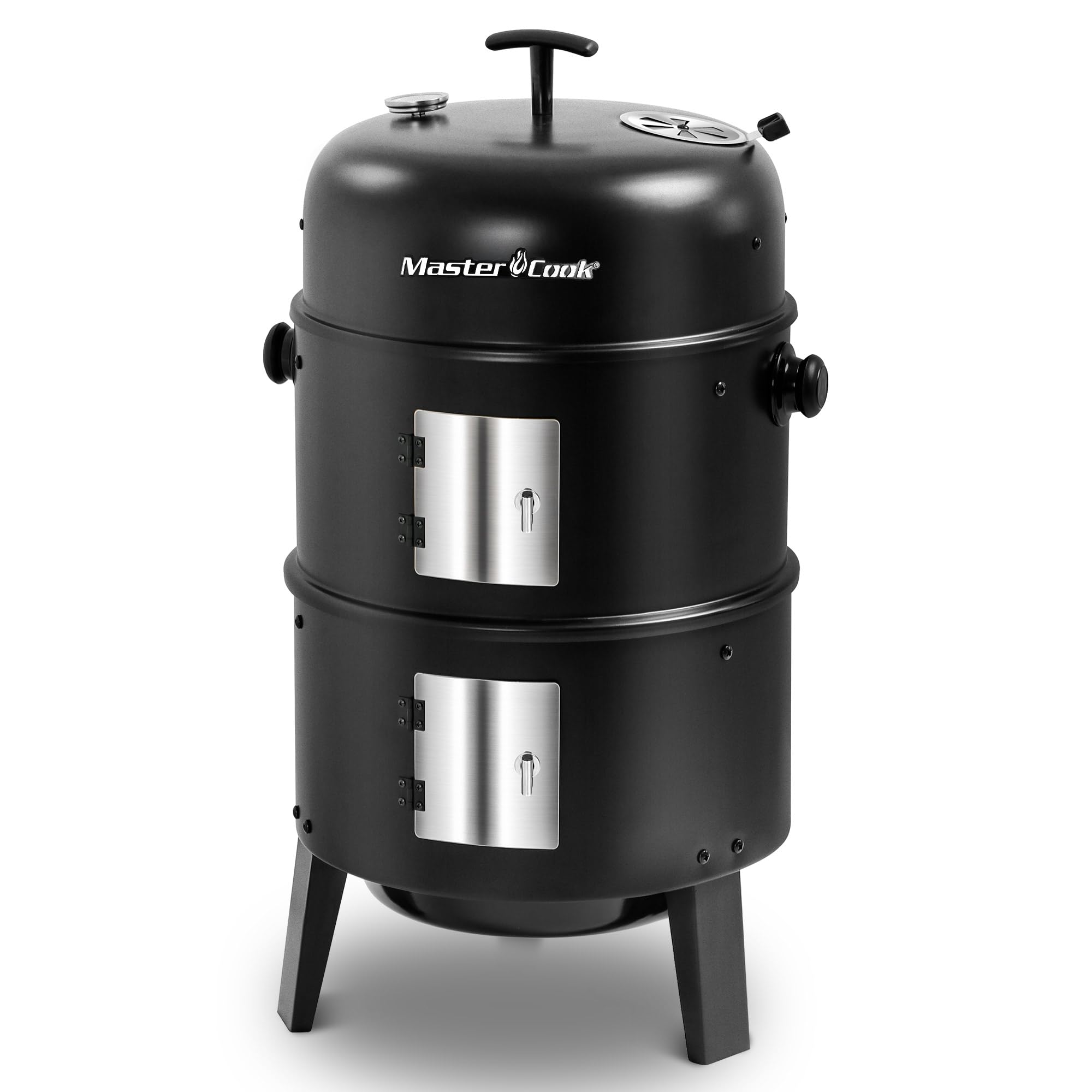 MASTER COOK 16 inch Charcoal Smoker, Vertical BBQ Grill, Heavy Duty 4 In 1 Fire Pit with built-in Thermometer & Adjustable Vent System for Backyard Patio Camping