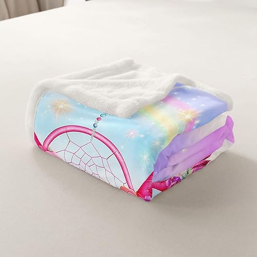 Miniatura 5 de Manfei Manta de atrapasueños, manta de cama con alas rosadas, flores y mariposas para niños, niñas, adultos, manta de cielo estrellado arcoíris para