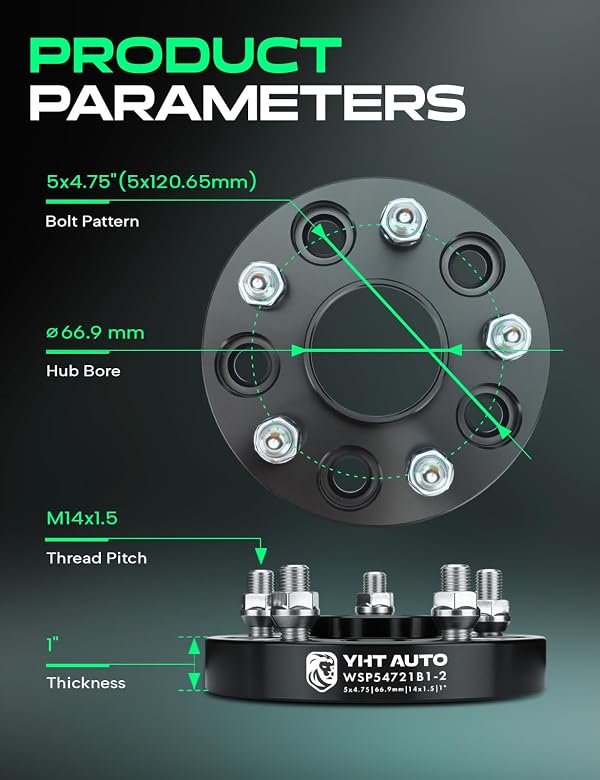 YHTAUTO 5x4.75 Inch Hub Centric Wheel Spacers 1 Inch Compatible with Chevrolet, GMC, Buick, Cadillac, Saab, Pontiac Models Tire Spacers w/ M14x1.5 Studs 66.9 mm Hub Bore 5 Lug 2PCS Black by YHTAUTO - Image 4