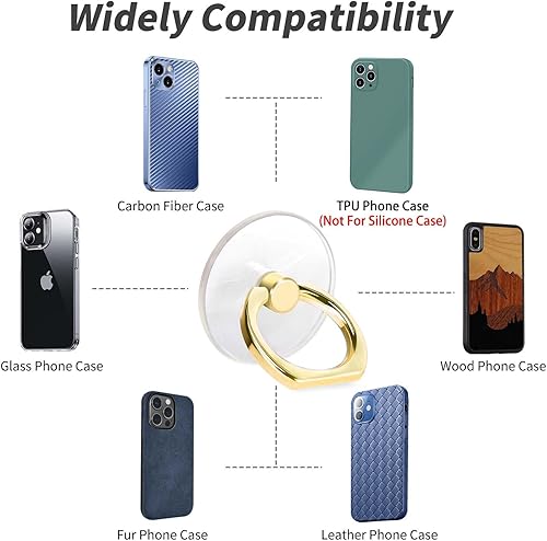 Miniatura 5 de Soporte de anillo para teléfono celular, soporte de anillo transparente con rotación de 360, soporte transparente para teléfono celular compatible