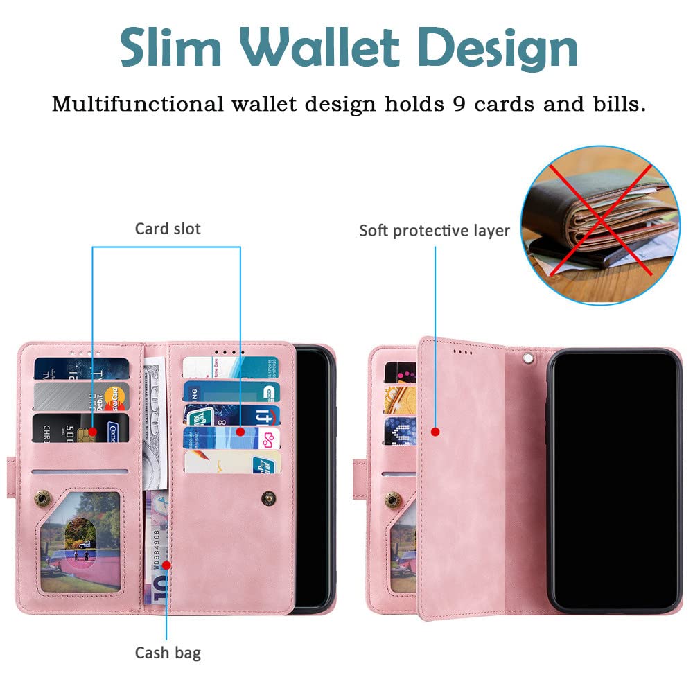 Coque magnétique à Rabat pour iPhone 14 13 12 11 Mini Pro XS Max XR X 7 8 6 6s Plus SE 2020 2022 Portefeuille Téléphone Card Slots Housse en Cuir, Or Rose, pour iPhone SE3 2022