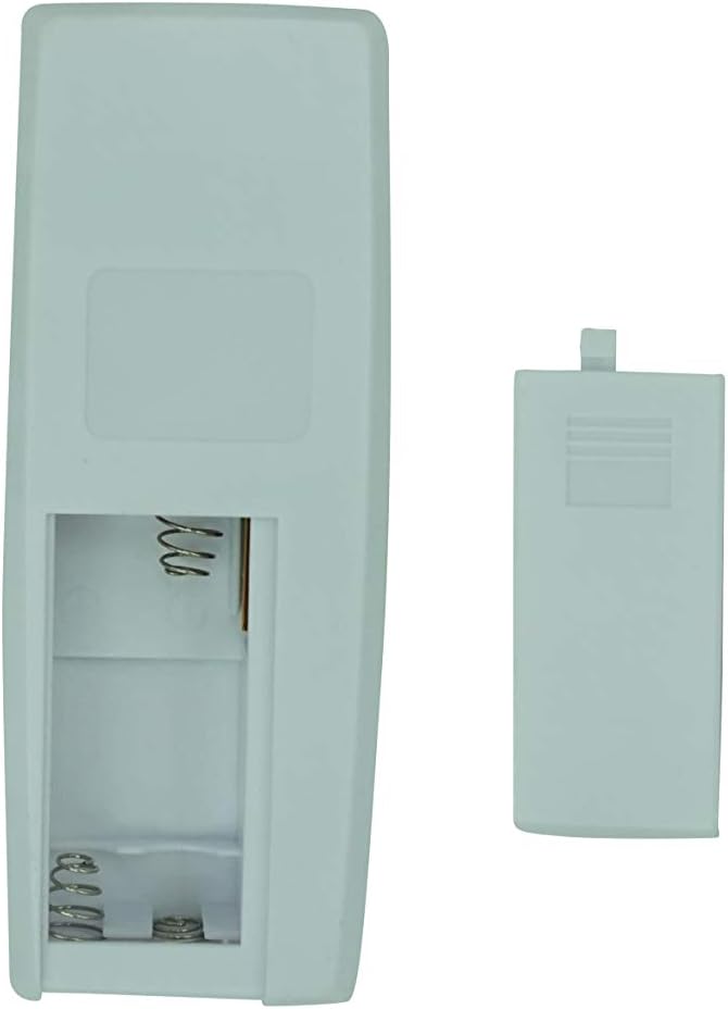 Back view of the remote control with the battery compartment open, showing where to insert AAA batteries.