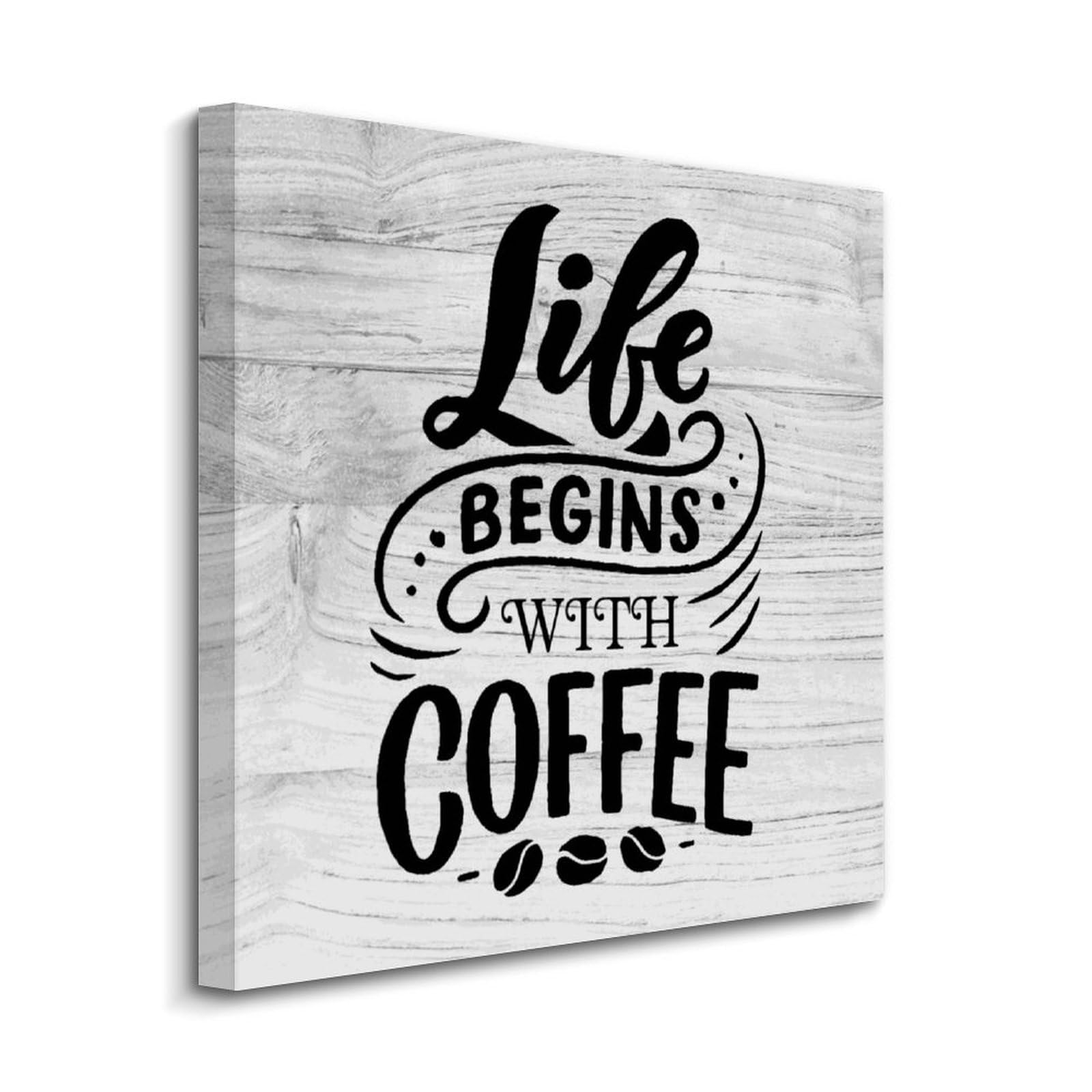 Póster de pared motivacional Life Begins with Coffee de 20x20" ideal como regalo de boda rústico 8