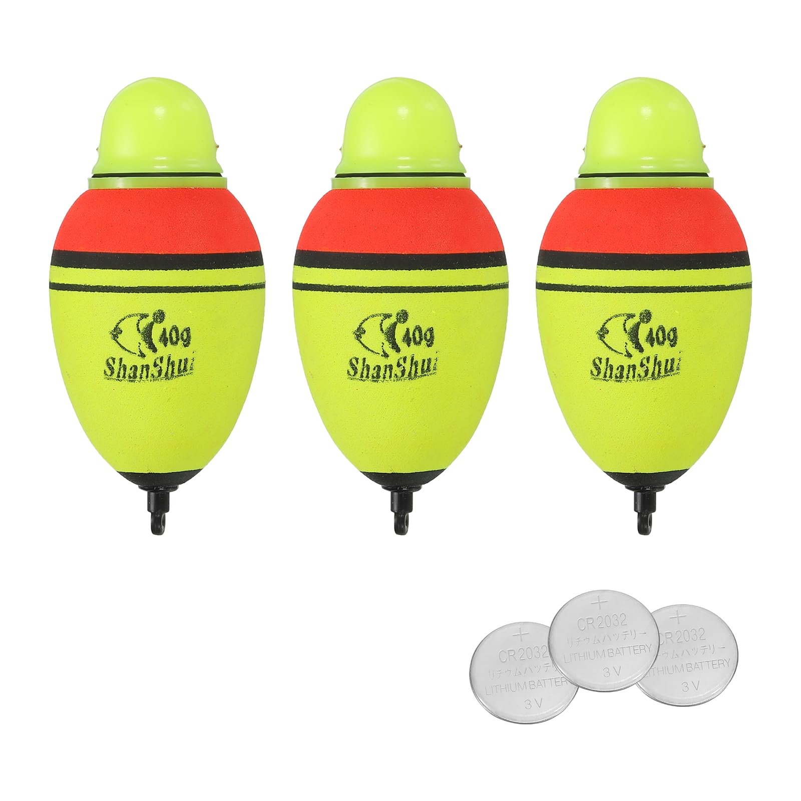 PATIKIL 1.4oz Lighted Fishing Slip Bobbers, 3 Pack EVA Green Red LED Light Up Fishing Float with Battery for Night Fishing, Yellow