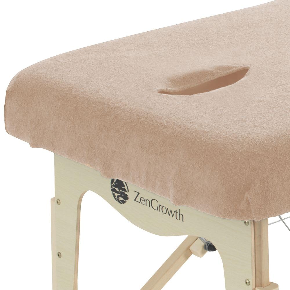 Housse pour table de massage avec trou visage Marron Clair | OEKO TEX 100 | 63cm x 71cm x 185cm - 192cm | Pour toutes tables de massage ou traitement