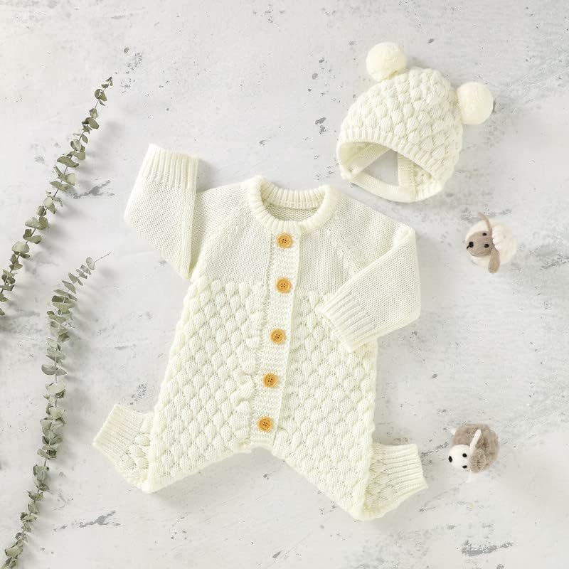 Miniatura 3 de LAWKUL Traje de bebé de punto de algodón recién nacido mameluco de punto de manga larga suéter con gorro cálido conjunto niño niña