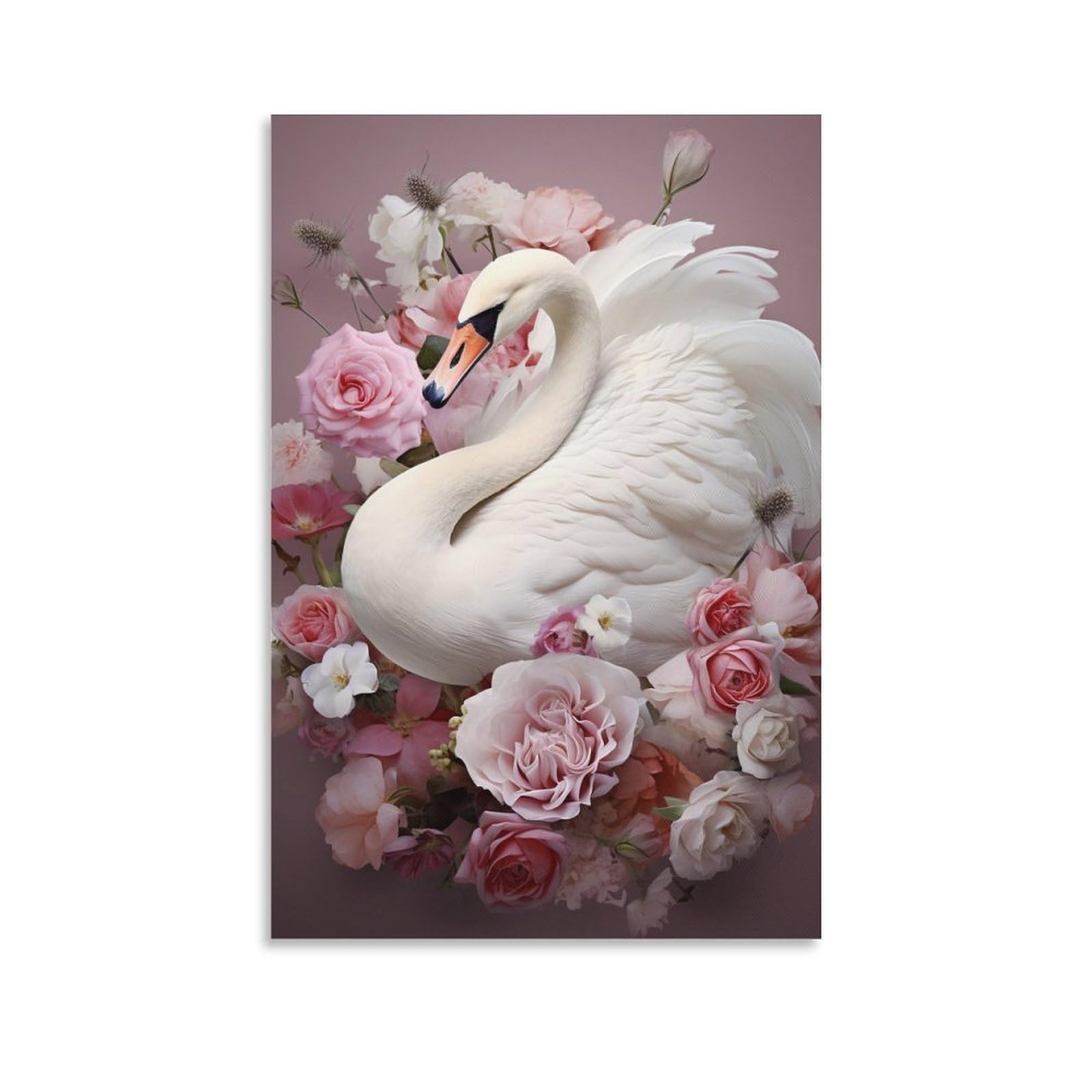 Foccar Unframe-Style-1 Noble Swan Canvas Wall Art Gorgeous Feather Flower Animal Posters Wall Decor Painting Art For Home Room Artwork