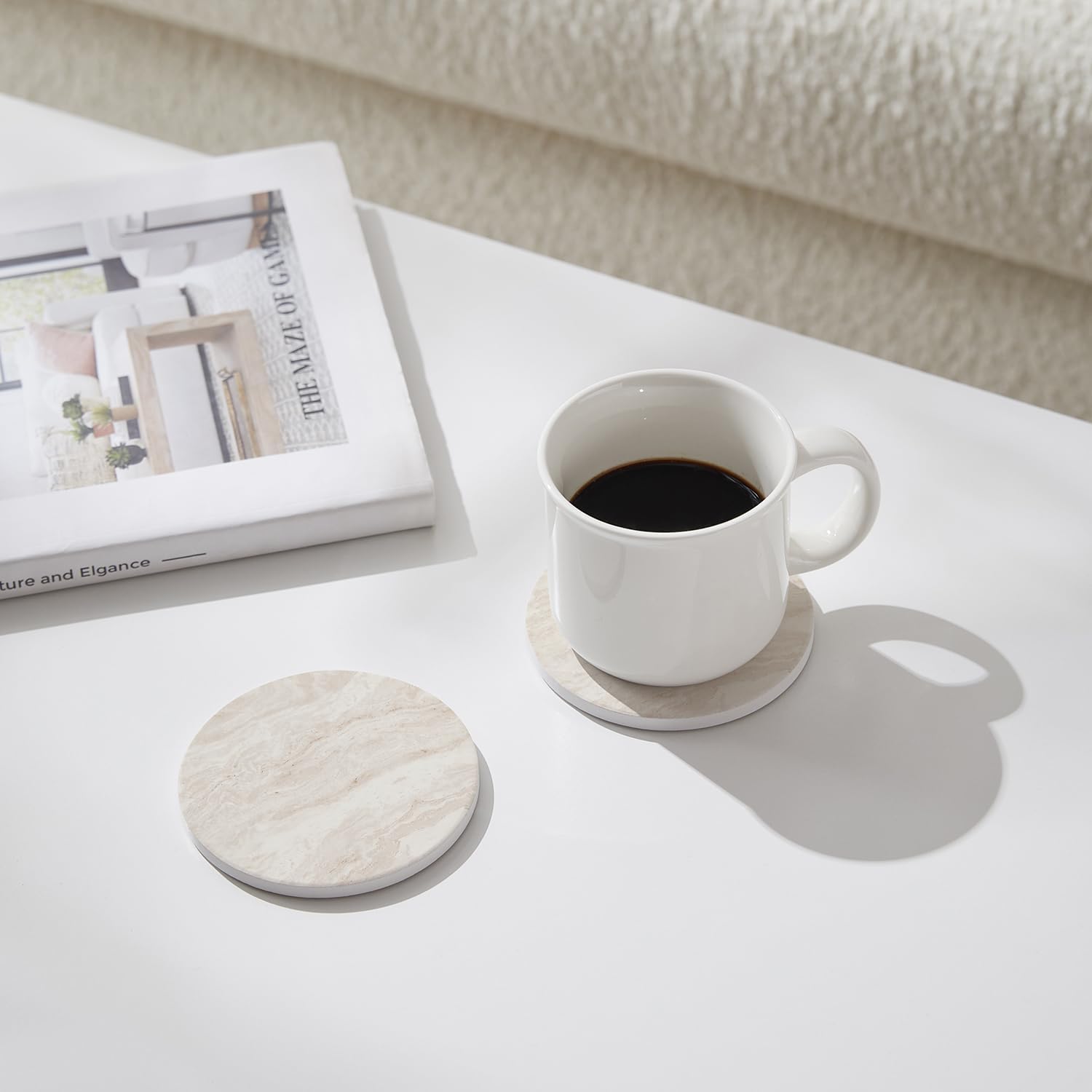 Set of 6 Light Beige Abstract Onyx Marble Coasters with Holder, Absorbent Ceramic Drink Coasters for Table Protection, Coffee Table Decor - Image 3