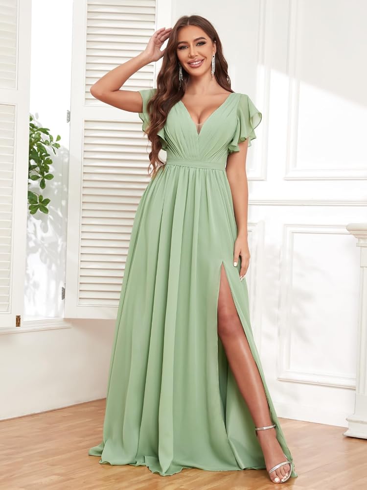 women's bridesmaid dresses nearby Amazon.com: BANTRATIC Flutter Sleeves Coral Deep V-Neck Plus Size Formal Wedding Guest Gown with Slit Pockets 16W : Clothing, Shoes & Jewelry Materials are chosen for fa-26 Beach Bridesmaid Dresses Size:6-9 months