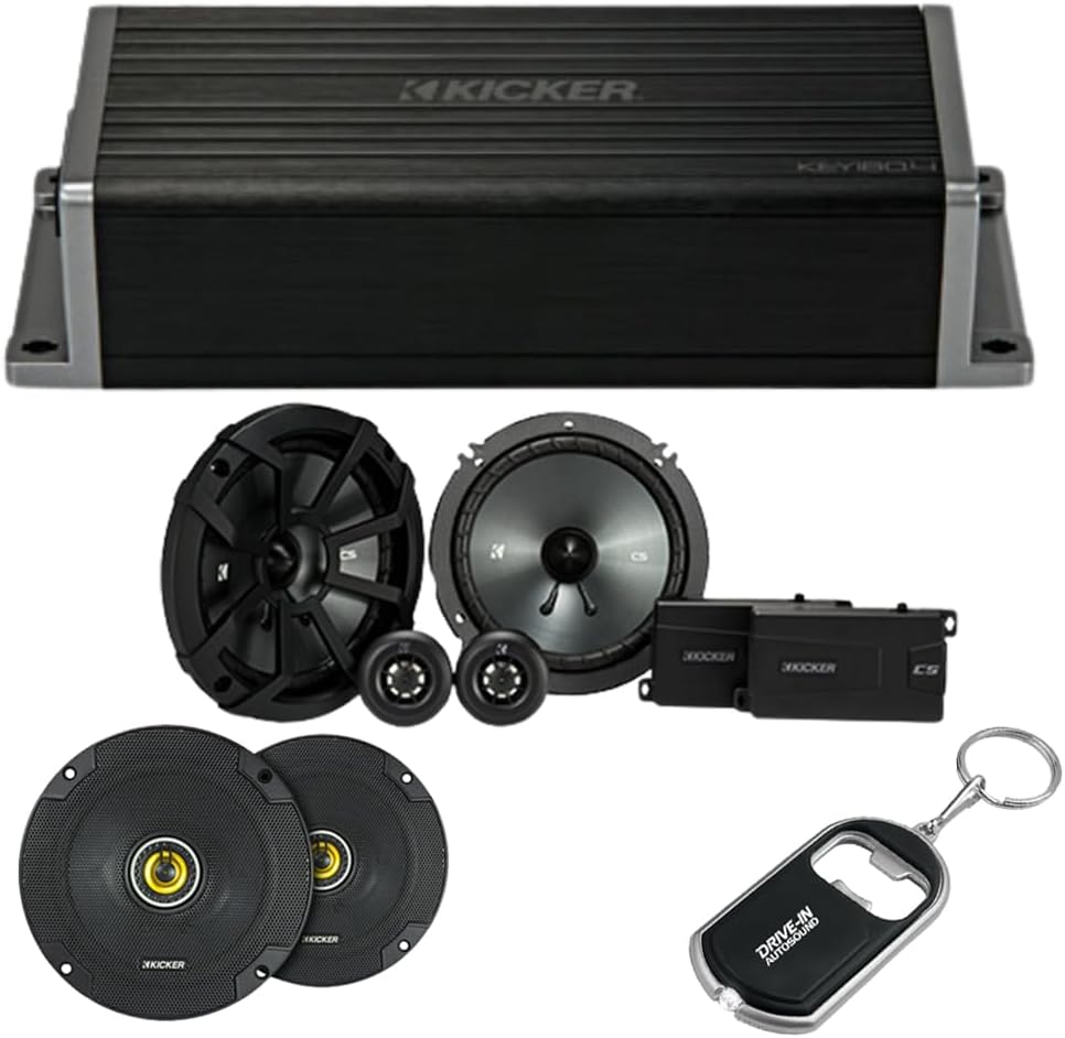 KICKER 47KEY2004 Smart 4-Channel Amplifier with 46CSS654 6.5″ Component and 46CSC654 6.5″ Coaxial Speakers