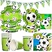 Amycute Stoviglie per Feste di Compleanno Calcio 58 Pezzi Forniture per Feste di Calcio Set Piatti Carta Bicchieri Tovaglioli Tovaglia e Banner per Feste Compleanno Bambini