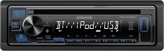 KENWOOD KDC-BT282U CD Car Stereo - Single Din, Bluetooth Audio, USB MP3, FLAC, Aux in, AM FM Radio, Detachable face with White 13-Digit LCD Display and Blue Button Illumination