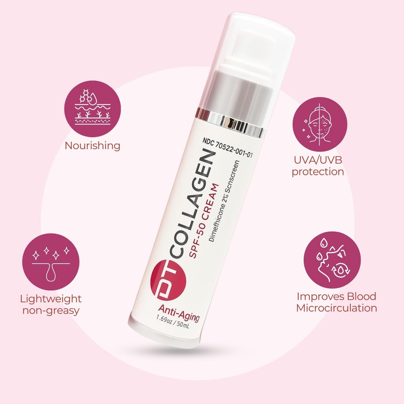 DT Collagen Anti-Aging Day Cream | Anti Wrinkle Face Moisturizer with Hyaluronic Acid, Ceramides & Collagen | Non-Greasy Daily Face Cream, 1.69 Oz