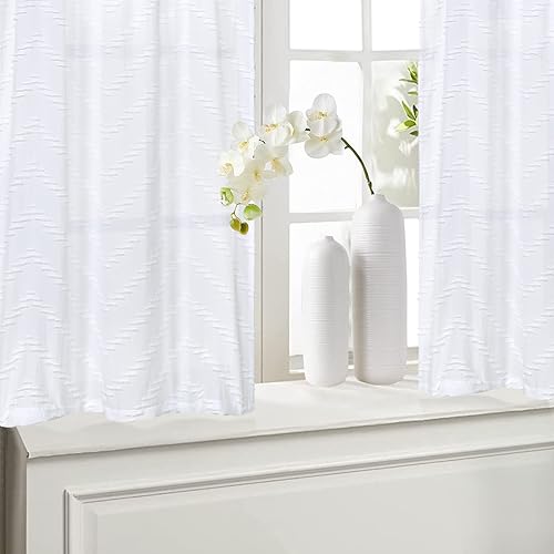 Miniatura 2 de Cortinas de 24 pulgadas de jacquard para ventana pequeña, paneles cortos de tratamiento de ventanas de baño, cortinas transparentes de cocina para