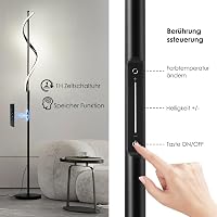 LOKUNM Állólámpa LED 20W - Fekete Modern Mennyezeti Spotlámpa Távirányítóval, Fényerőszabályzós, 1800lm, Érintésvezérelt Olvasólámpa Nappali 4