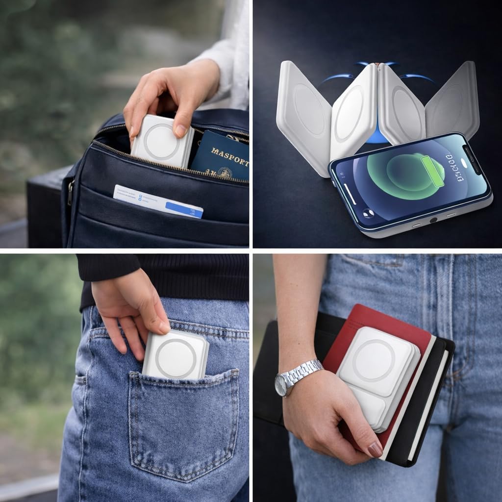 3 in 1 Magnetic Charging Station, Foldable MagSafe-Compatible Charging Stand for iPhone 16 15 14 13 12 Series, Apple Watch & AirPods, USB-C Powered Charging Dock